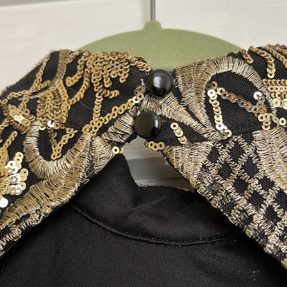 ✨Sequined Open-Back Mock Neck Mini Dress - Black & Gold - Size S Party Dress - Picture 6 of 12